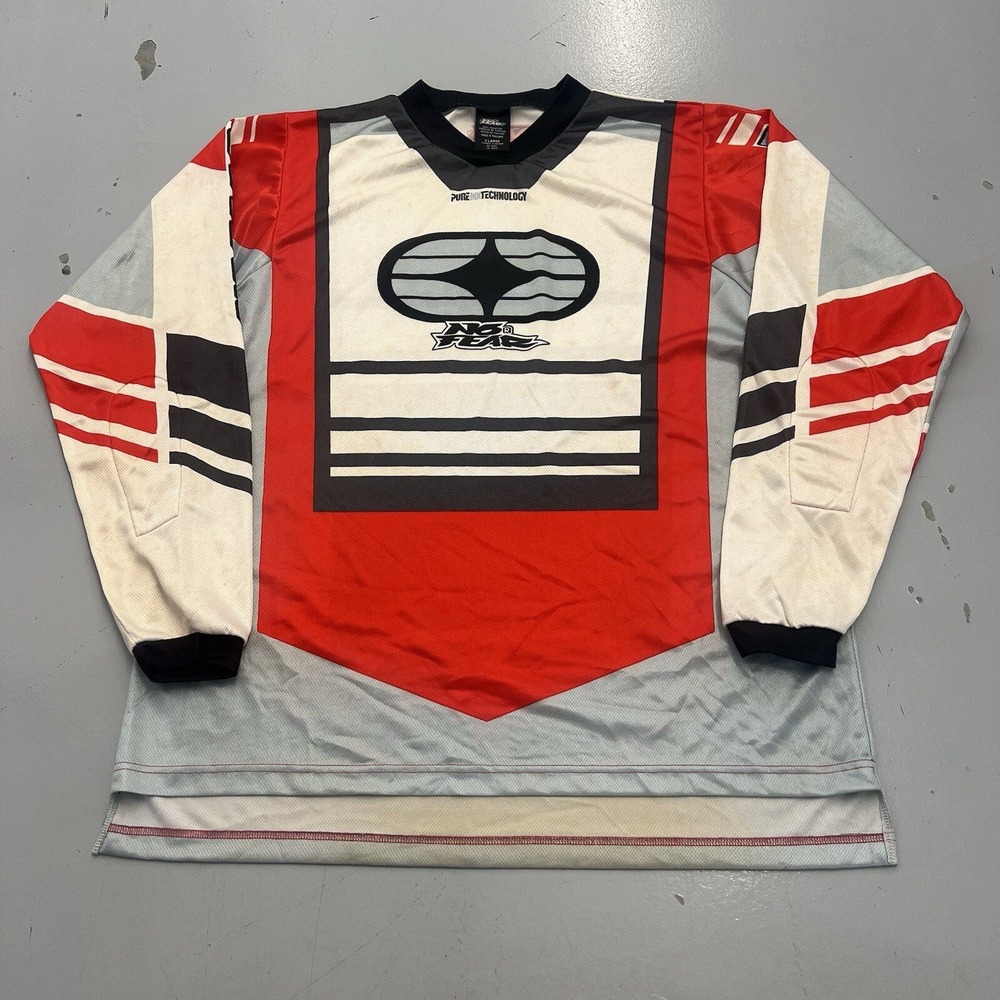 No Fear Mens XL Red White Grey Motocross Jersey Pure MX Racing Long Sleeve
